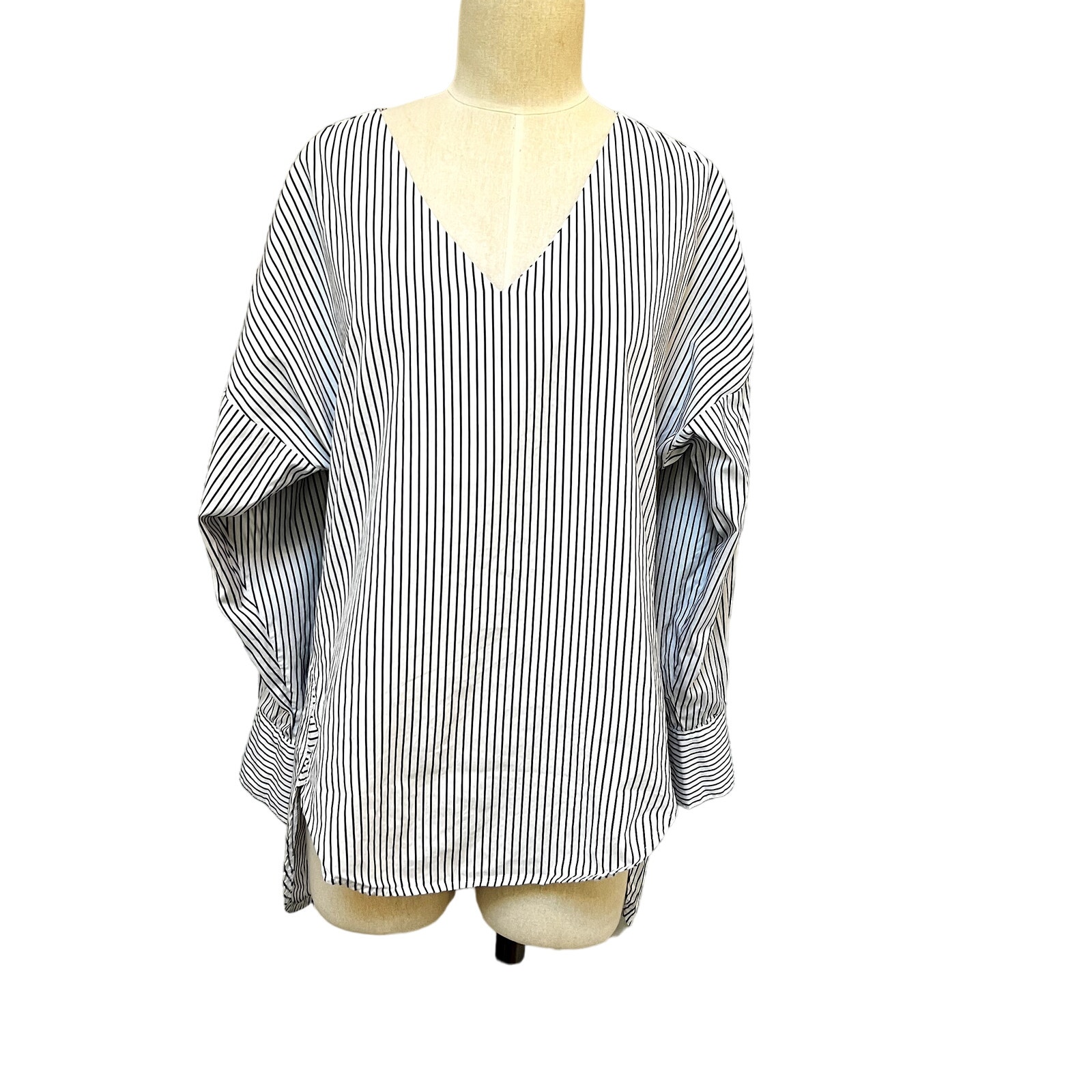 Harshman Los Angeles Oversized Popover V-Neck Classic Stripe Blouse Tunic Xs